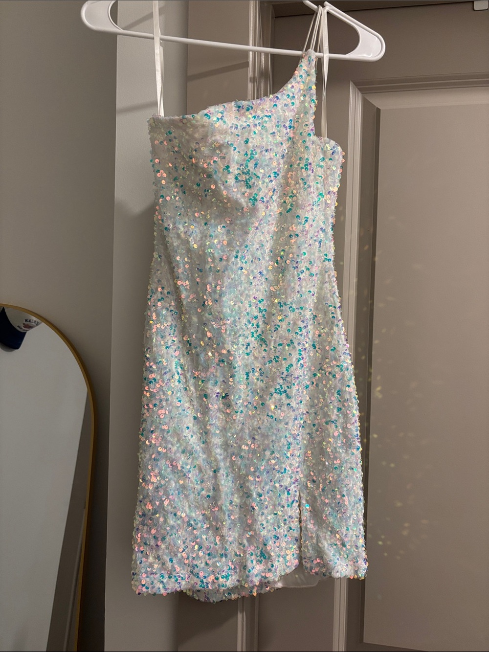 Iridescent Sequin One-Shoulder Dress